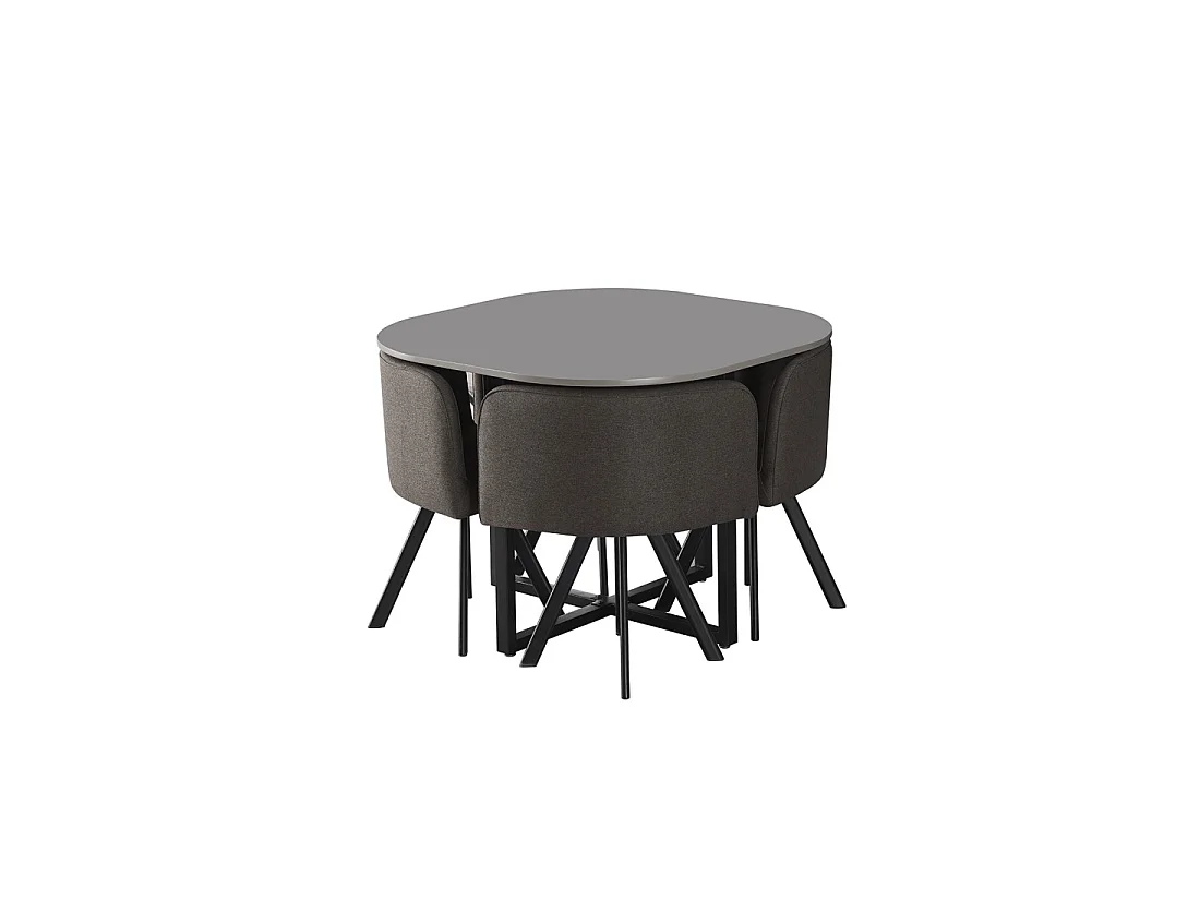 Ensemble table et 4 chaises ORBENA – Coloris gris mat – Table 100x100 cm – Design moderne et compact