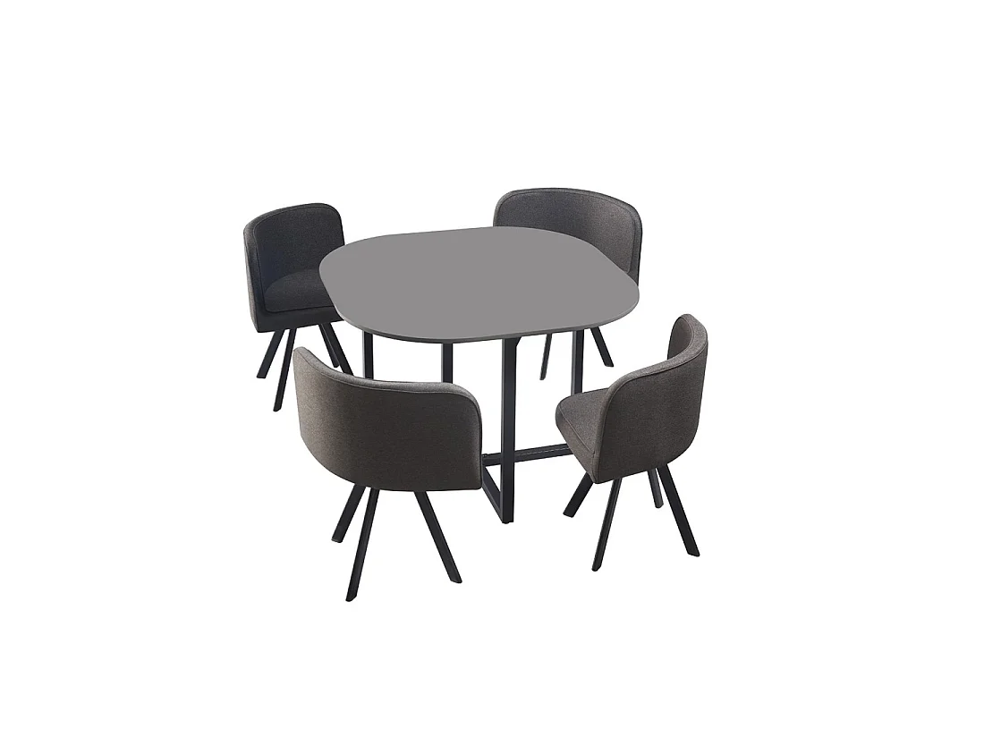 Ensemble table et 4 chaises ORBENA – Coloris gris mat – Table 100x100 cm – Design moderne et compact