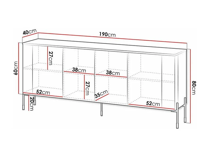 Buffet cachemire 190 cm 4 portes Hector