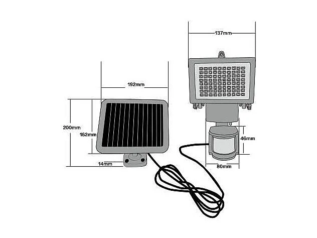 Schwarzer GALIX 80 LED SMD Weißer Solarstrahler mit Bewegungsmelder und externem Solarpanel 0,7W, 650 Lumen