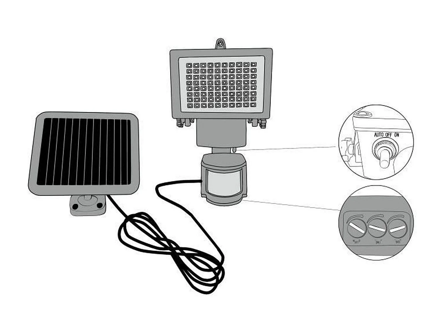 GALIX Spot solaire tres éclairant avec détecteur de présence - 80 LED - Noir