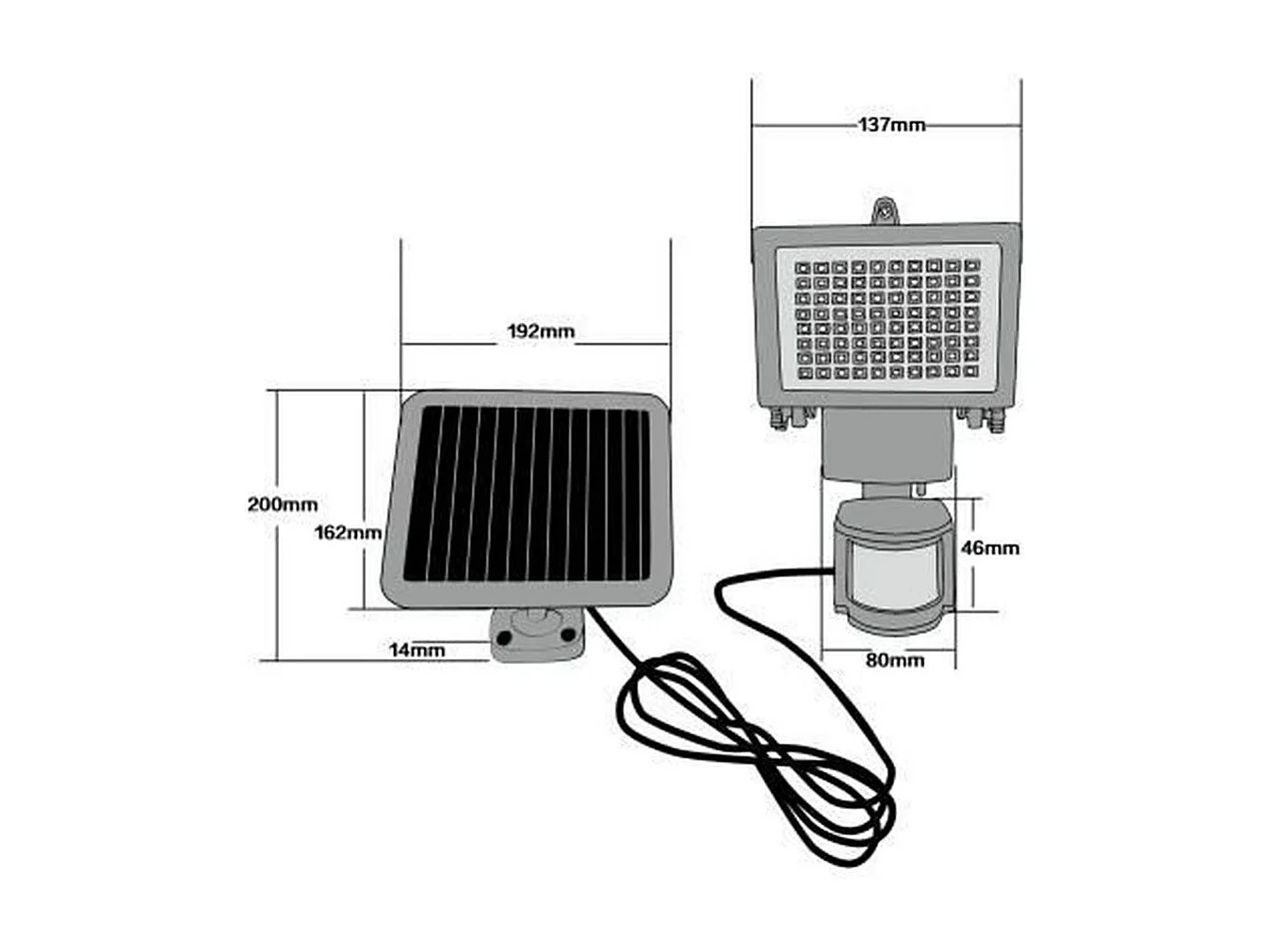 GALIX Spot solaire tres éclairant avec détecteur de présence - 80 LED - Noir