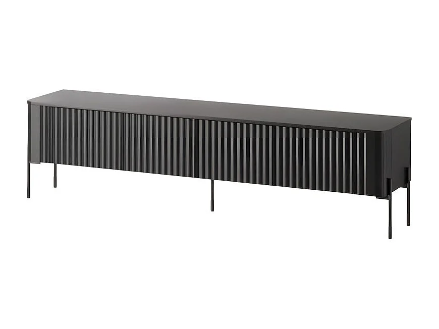 Meuble TV noir mat 190 cm, 4 portes en relief Hector