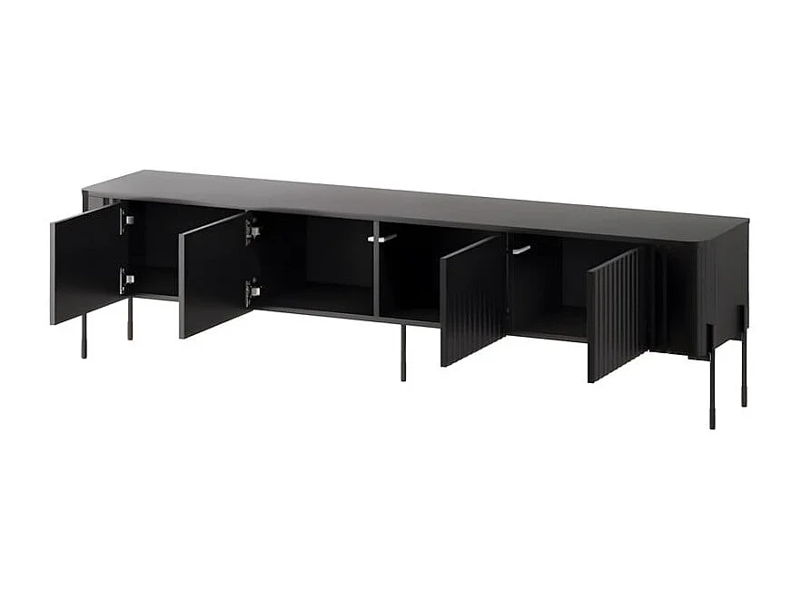 Meuble TV noir mat 190 cm, 4 portes en relief Hector