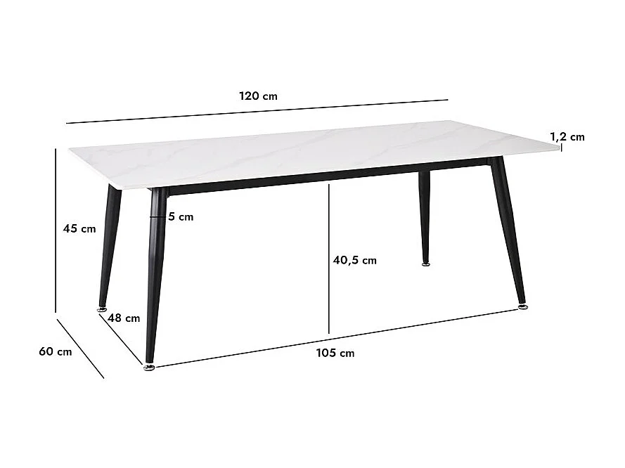 Table basse 120 cm céramique blanc marbré pieds métal - RYDER 2