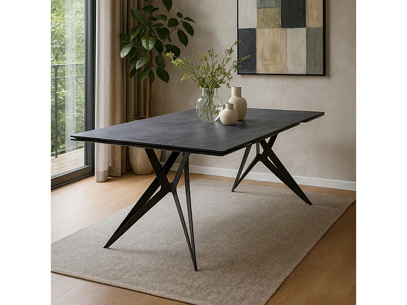 Table extensible 180/260 cm céramique gris pieds géométriques - PARKER