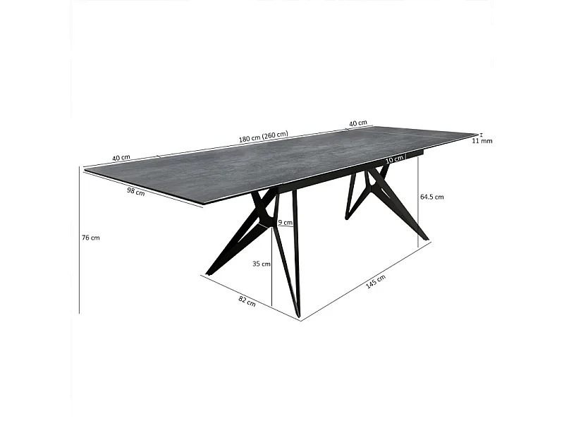 Table extensible 180/260 cm céramique gris pieds géométriques - PARKER