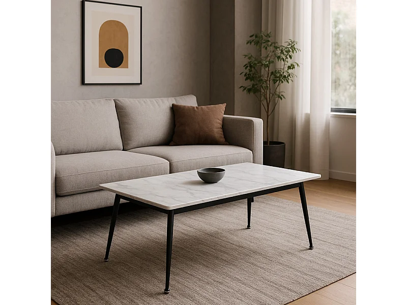 Table basse 140 cm céramique blanc pieds métal noir - RYDER 2