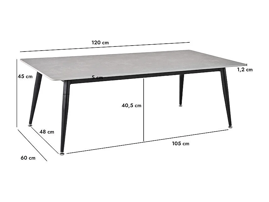Table basse 140 cm céramique gris béton pieds métal noir - RYDER 2