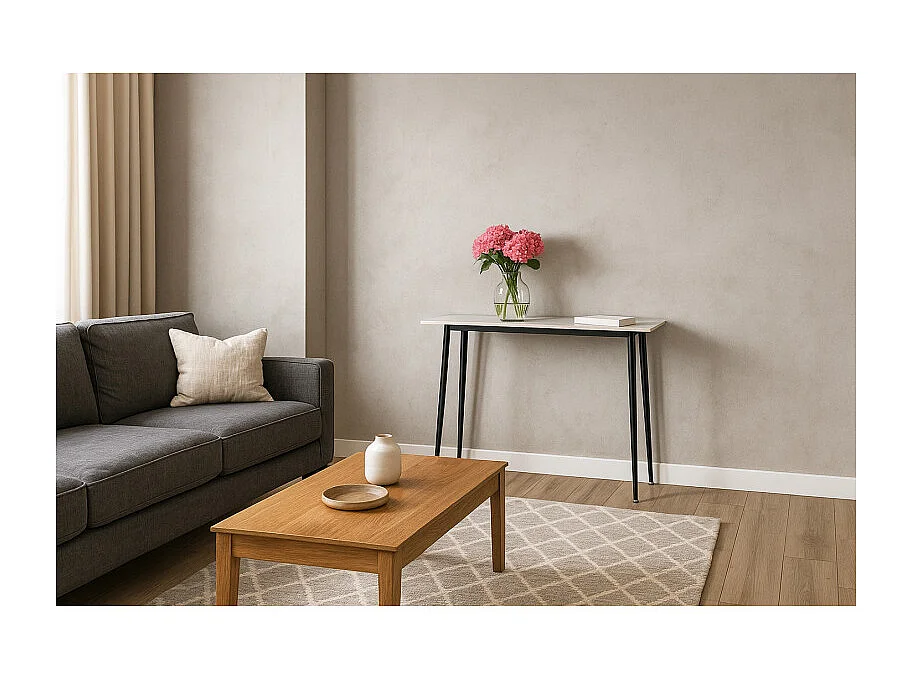 Console 120 cm céramique blanc pieds évasés métal noir - RYDER 2