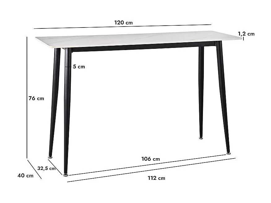 Console 120 cm céramique blanc pieds évasés métal noir - RYDER 2