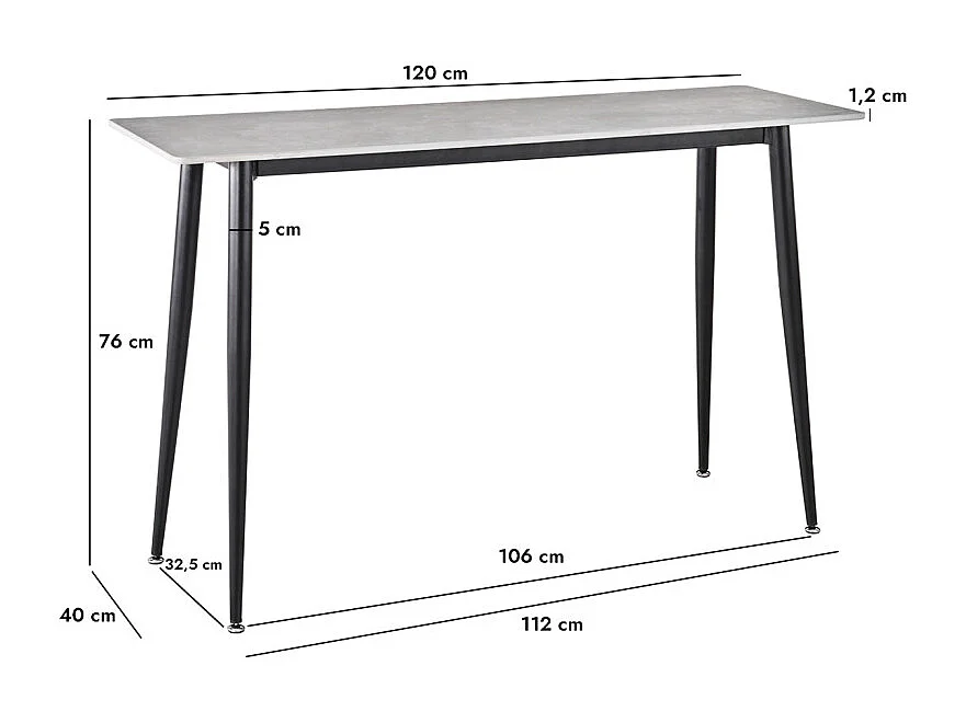 Console 120 cm céramique gris pieds évasés métal noir - RYDER 2