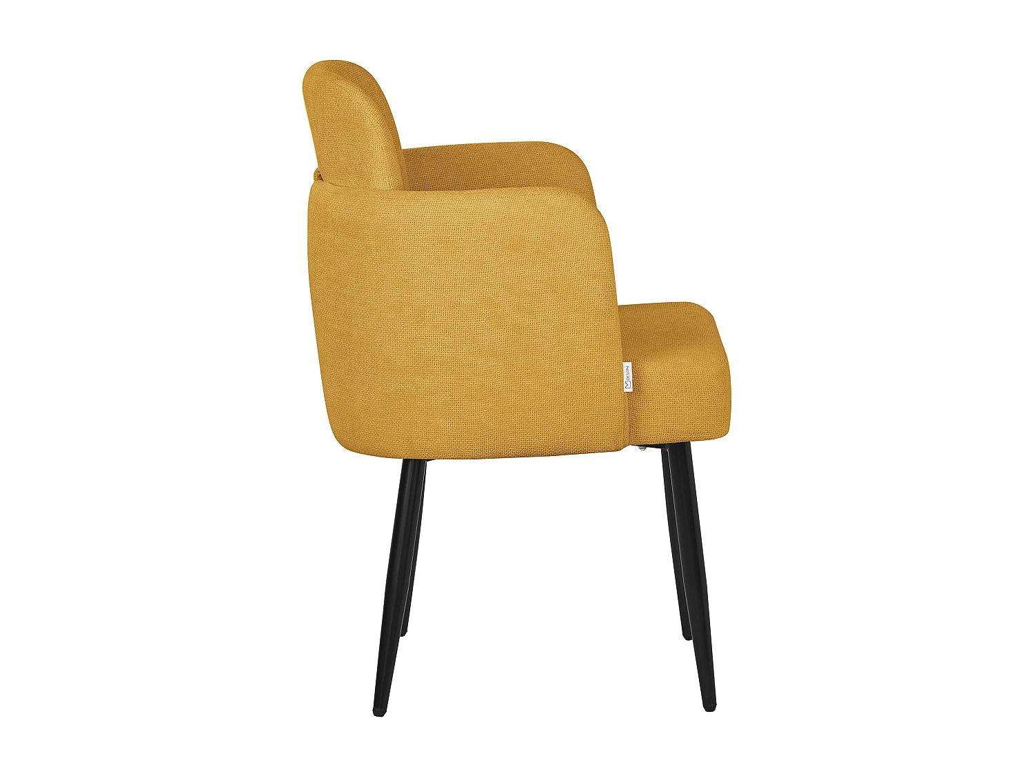 Chaise salle à manger en tissu moutarde avec accoudoirs et dossier aspect rotin pieds en métal assise rembourrée confortable fauteuil ergonomique