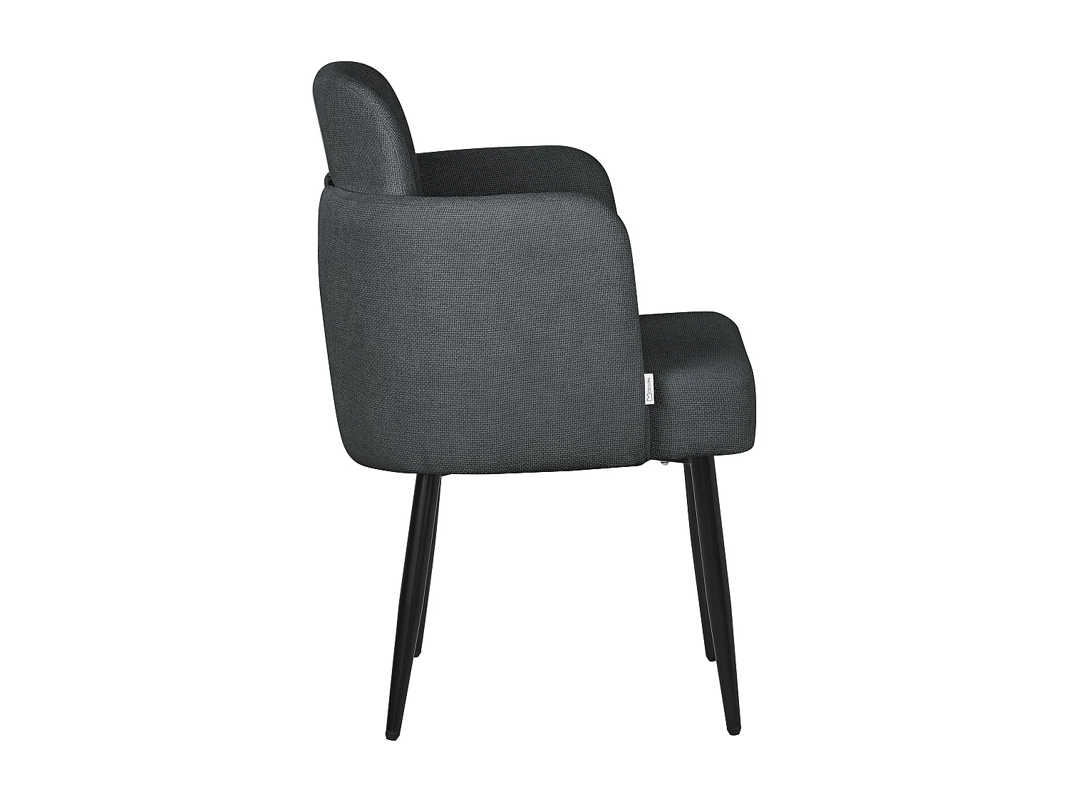 Chaise salle à manger en tissu anthracite avec accoudoirs et dossier aspect rotin pieds en métal assise rembourrée confortable fauteuil ergonomique