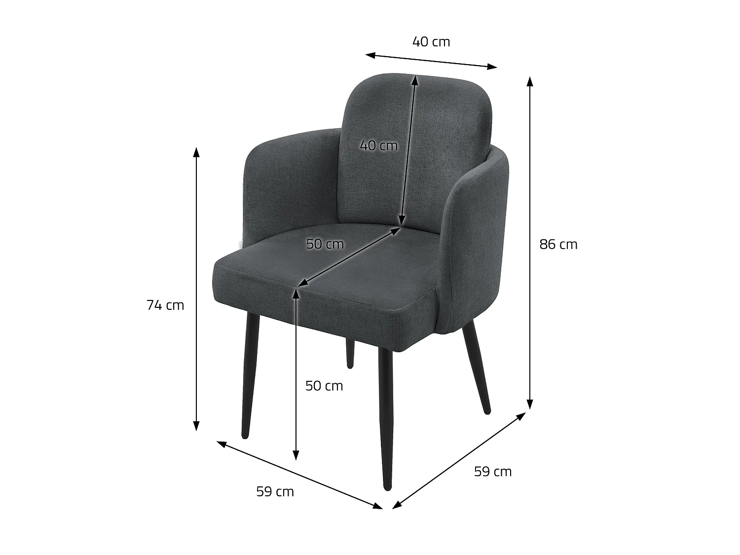 Lot de 6 chaises salle à manger en tissu anthracite avec accoudoirs et dossier aspect rotin pieds en métal assise rembourrée fauteuils ergonomiques
