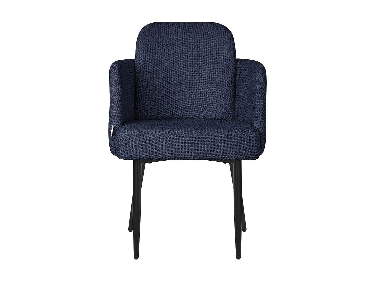 Chaise salle à manger en tissu bleu foncé avec accoudoirs et dossier aspect rotin pieds en métal assise rembourrée confortable fauteuil ergonomique