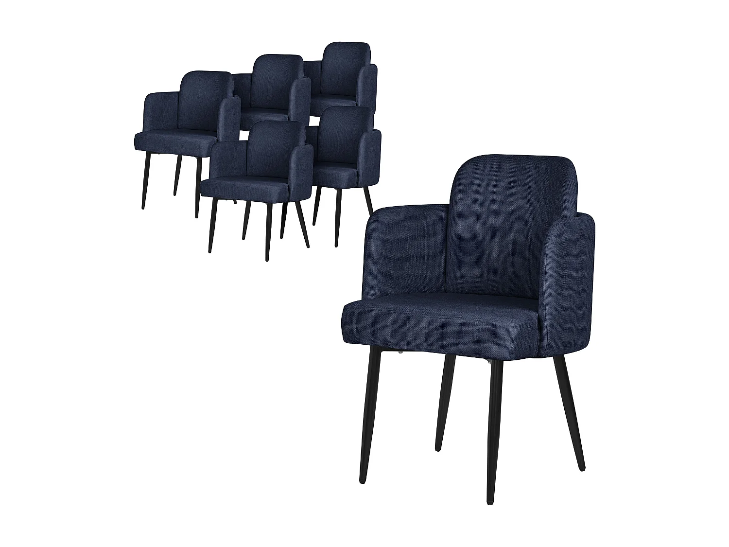 ML-Design Set 6x sedie da pranzo blu scuro, in tessuto, poltrone ergonomiche da cucina con braccioli e schienale in rattan, poltroncine imbottite