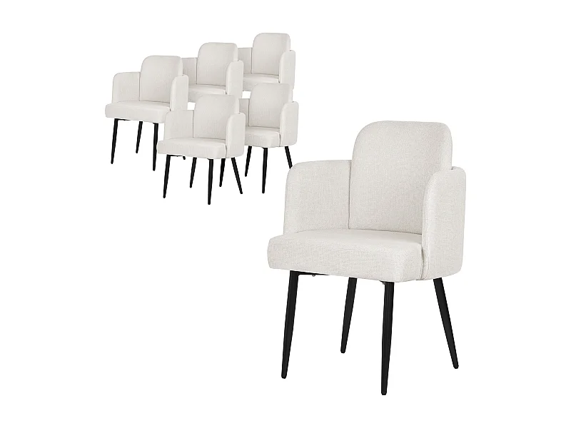 Lot de 6 chaises salle à manger en tissu beige avec accoudoirs et dossier aspect rotin pieds en métal assise rembourrée fauteuils ergonomiques cuisine