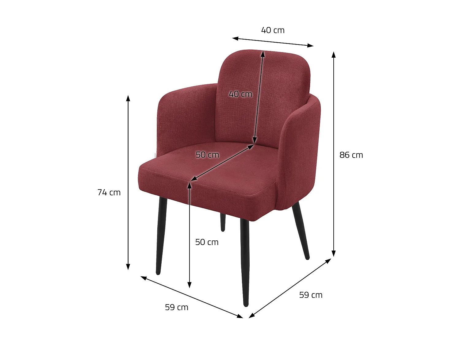 ML-Design 6x Sedie da pranzo rosso, in tessuto, poltrone ergonomiche da cucina con braccioli e schienale in rattan, poltroncine imbottite per salotto