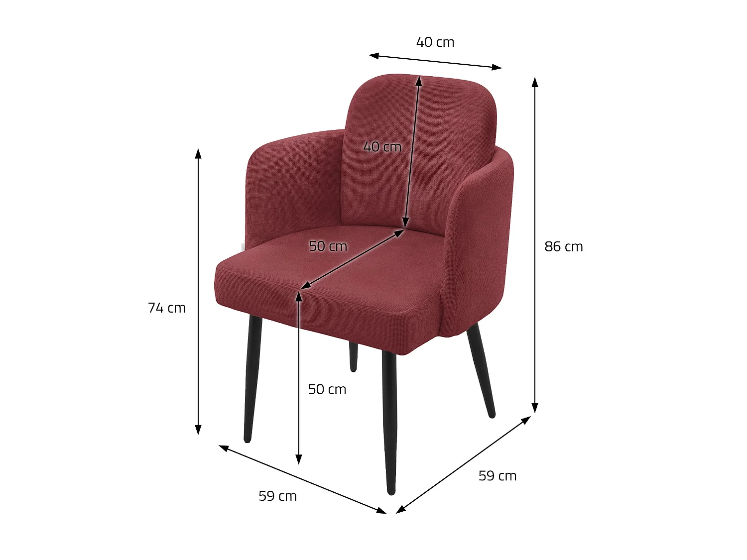 Lot de 6 chaises salle à manger en tissu rouge avec accoudoirs et dossier aspect rotin pieds en métal assise rembourrée fauteuils ergonomiques cuisine