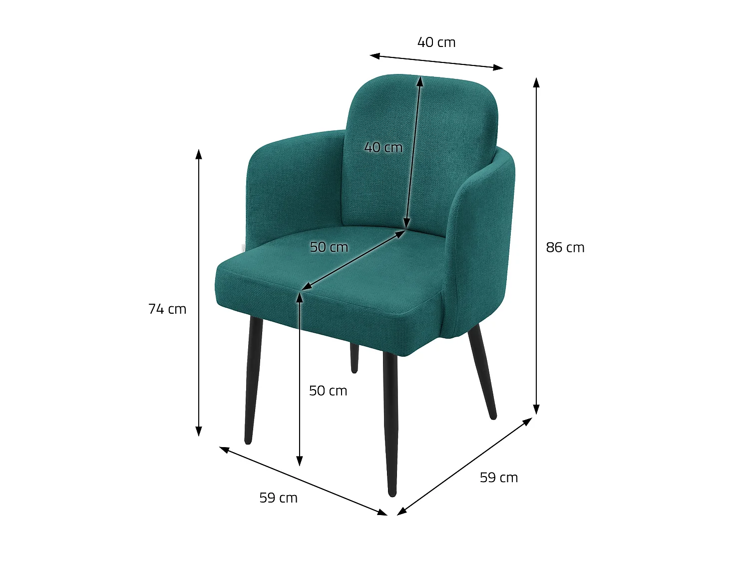Lot de 2 chaises salle à manger en tissu bleu pétrole avec accoudoirs et dossier aspect rotin pieds en métal assise rembourrée fauteuils ergonomiques