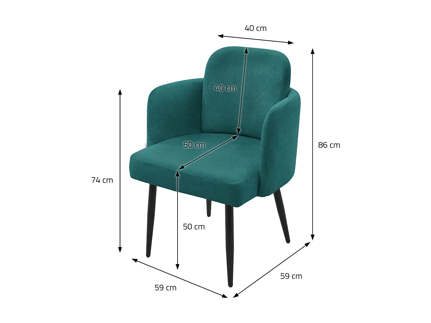ML-Design Sedia da pranzo verde petrolio, in tessuto, sedia da cucina con braccioli e schienale in rattan, poltroncina imbottita, poltrona per salotto