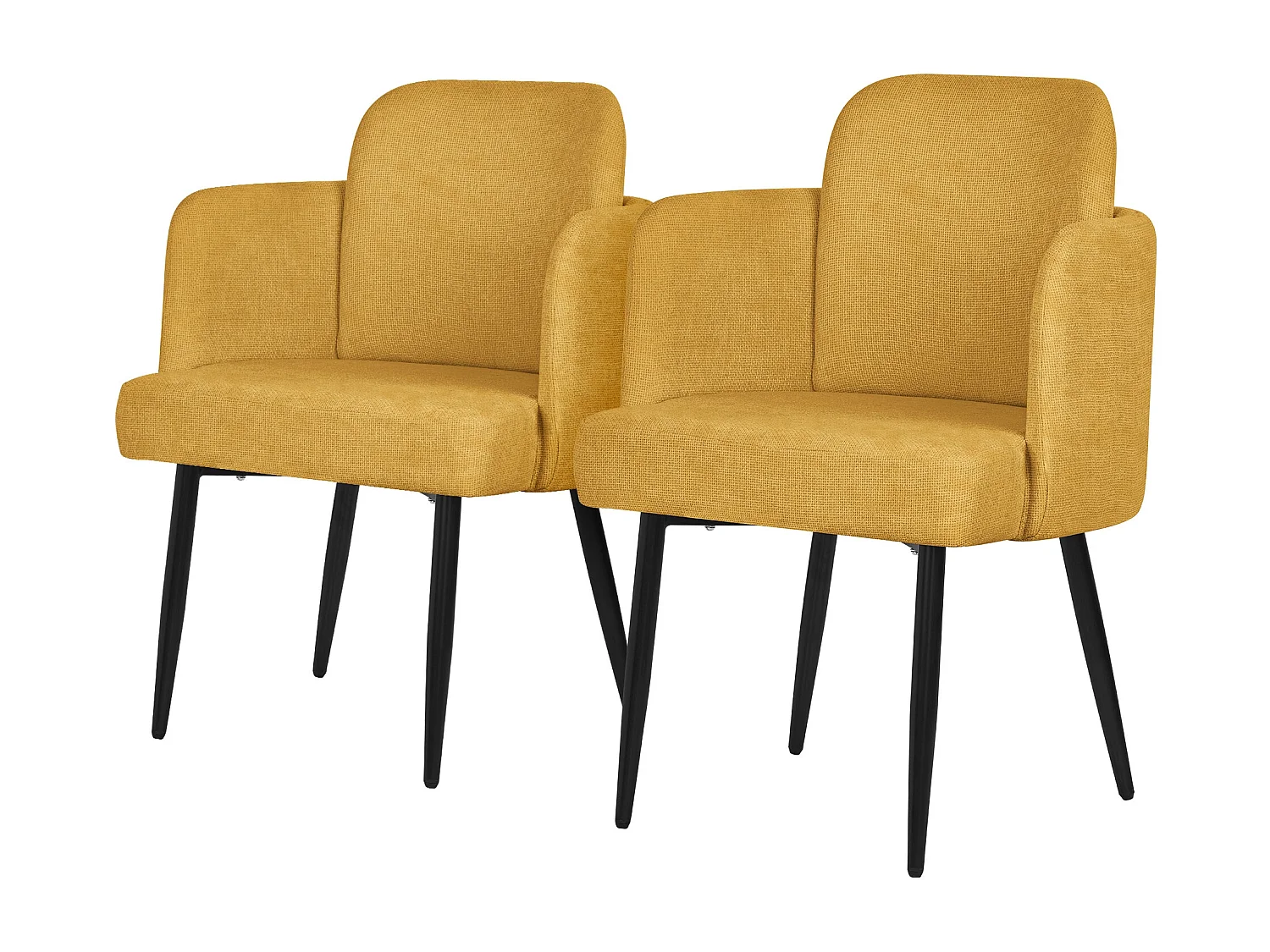 ML-Design 2x Sillas de comedor con funda de tela mostaza asientos sofá de salón con respaldo y reposabrazos de ratán mueble tapizado y patas de metal