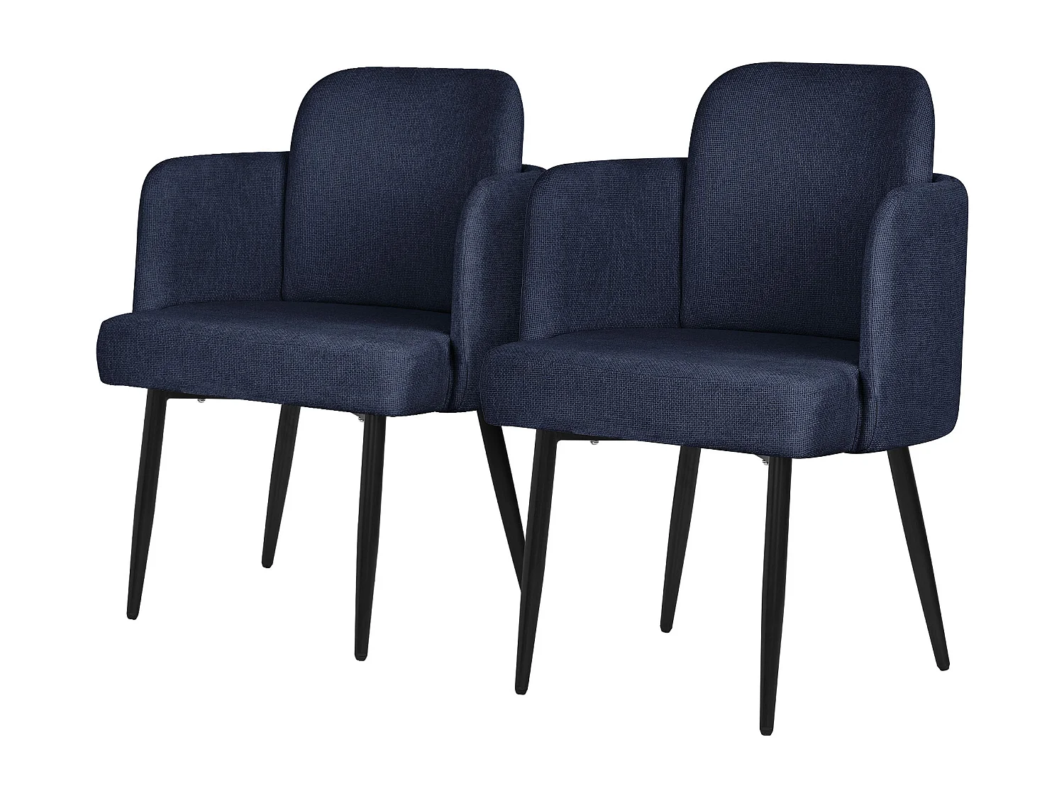 ML-Design 2x Sillas de comedor con funda de tela azul oscuro asientos de salón con respaldo y reposabrazos de ratán mueble tapizado y patas de metal
