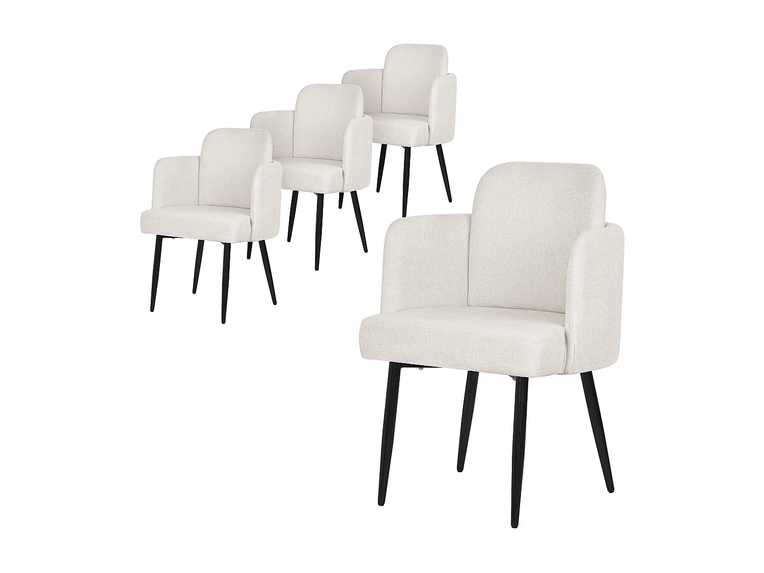 ML-Design 4x Sillas de comedor con funda de tela beige asientos sofá de salón con respaldo y reposabrazos de ratán mueble tapizado con patas de metal