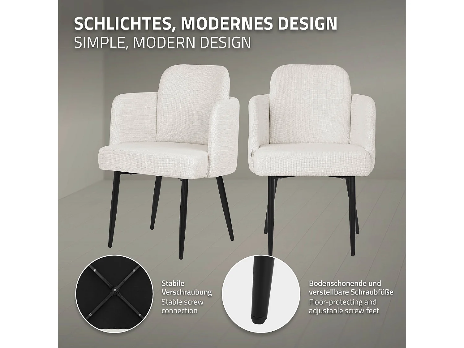 ML-Design 4x Sedie da pranzo beige, in tessuto, poltrone ergonomiche da cucina con braccioli e schienale in rattan, poltroncine imbottite per salotto