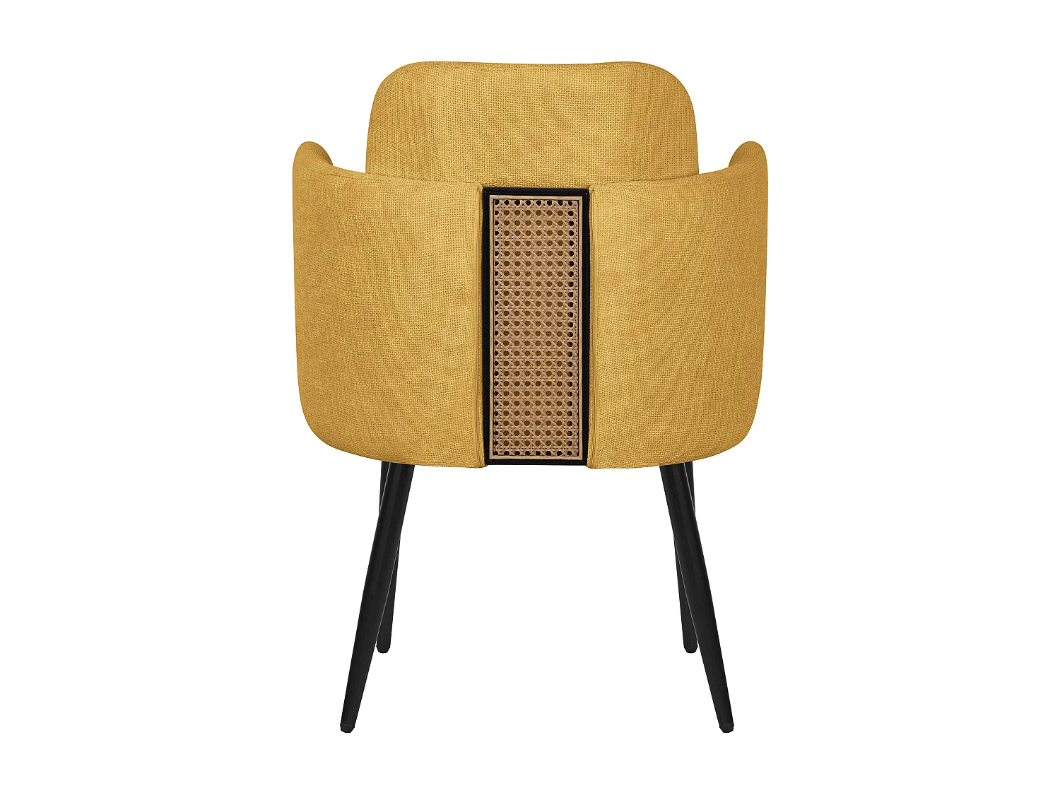 ML-Design 4x Sillas de comedor con funda de tela mostaza asientos sofá de salón con respaldo y reposabrazos de ratán mueble tapizado y patas de metal