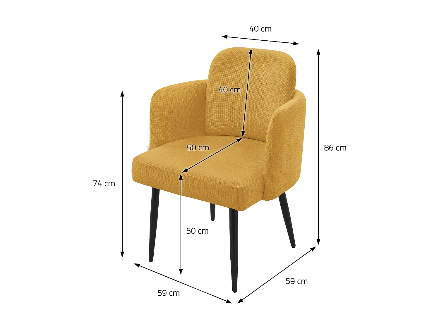 Lot de 4 chaises salle à manger en tissu moutarde avec accoudoirs et dossier aspect rotin pieds en métal assise rembourrée fauteuils ergonomiques