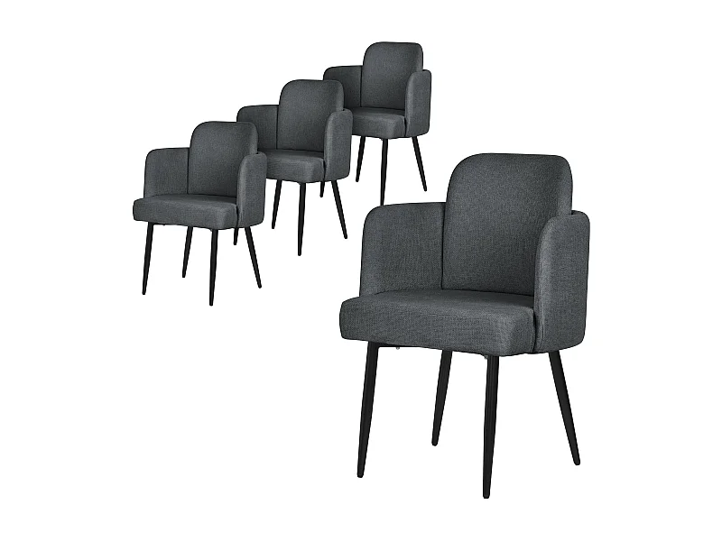 Lot de 4 chaises salle à manger en tissu anthracite avec accoudoirs et dossier aspect rotin pieds en métal assise rembourrée fauteuils ergonomiques