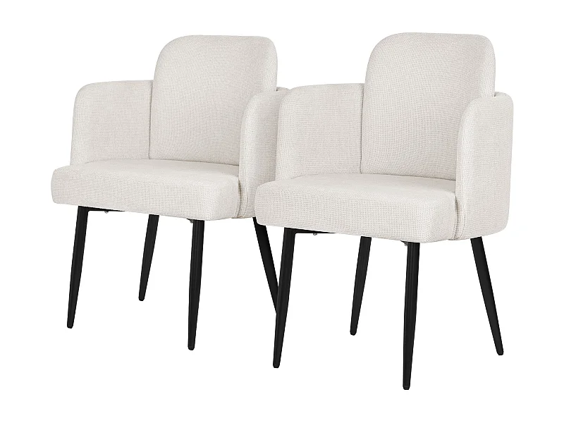 Lot de 2 chaises salle à manger en tissu beige avec accoudoirs et dossier aspect rotin pieds en métal assise rembourrée fauteuils ergonomiques cuisine