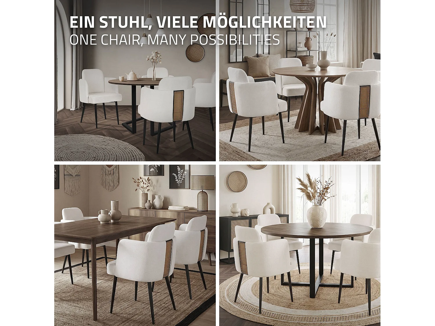 Lot de 2 chaises salle à manger en tissu beige avec accoudoirs et dossier aspect rotin pieds en métal assise rembourrée fauteuils ergonomiques cuisine
