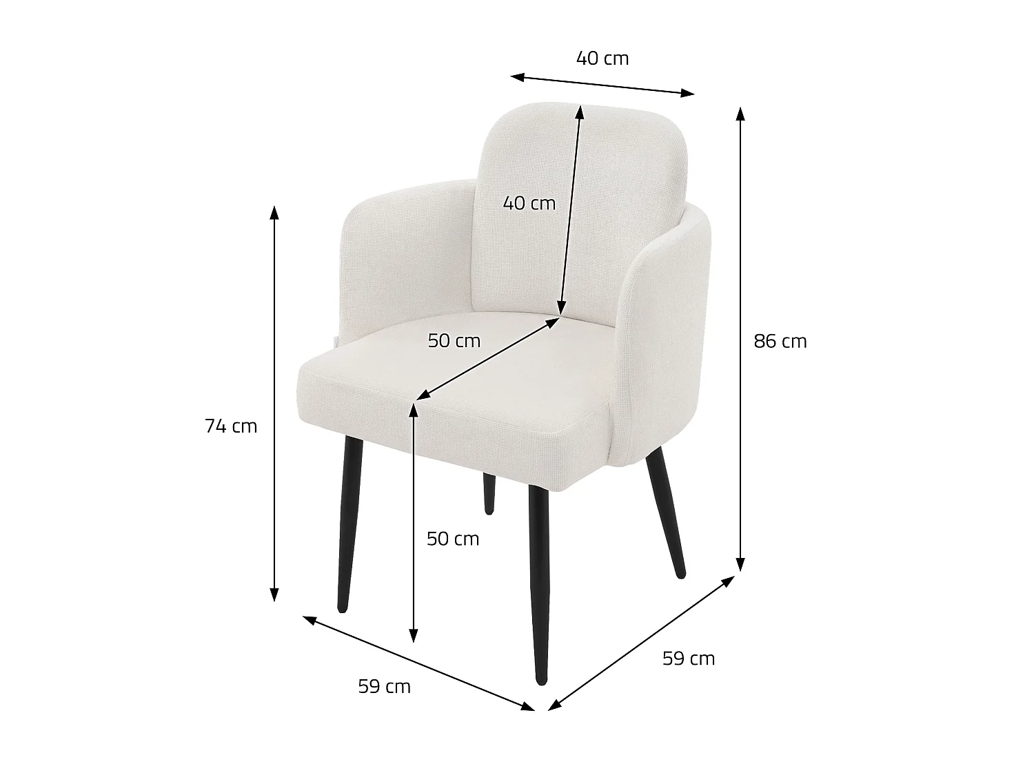 Lot de 2 chaises salle à manger en tissu beige avec accoudoirs et dossier aspect rotin pieds en métal assise rembourrée fauteuils ergonomiques cuisine