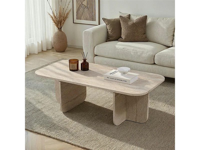 Table basse rectangulaire effet travertin bords ronds MARFA