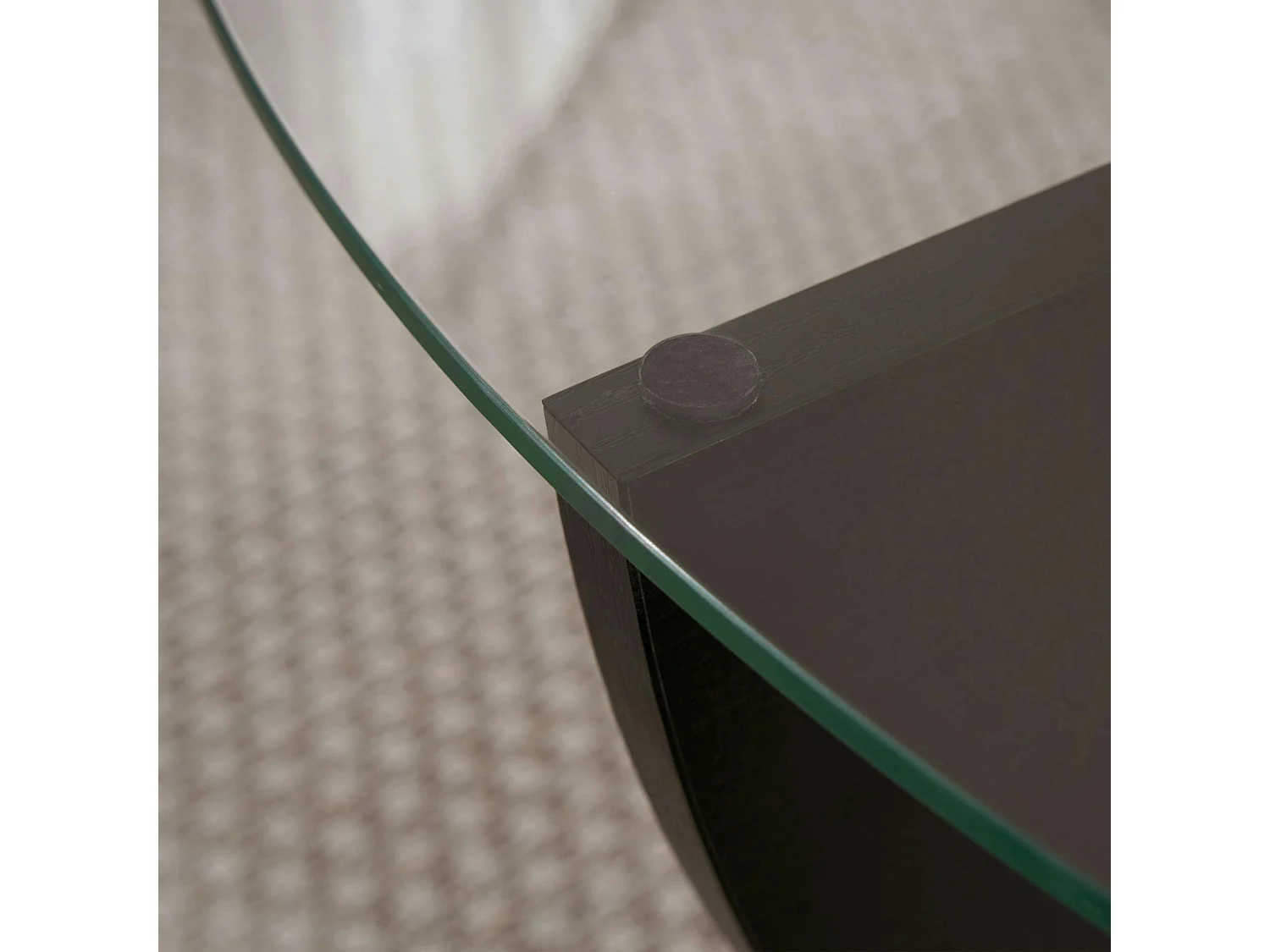 Table basse ronde en verre pied croisé effet bois noir SALTA