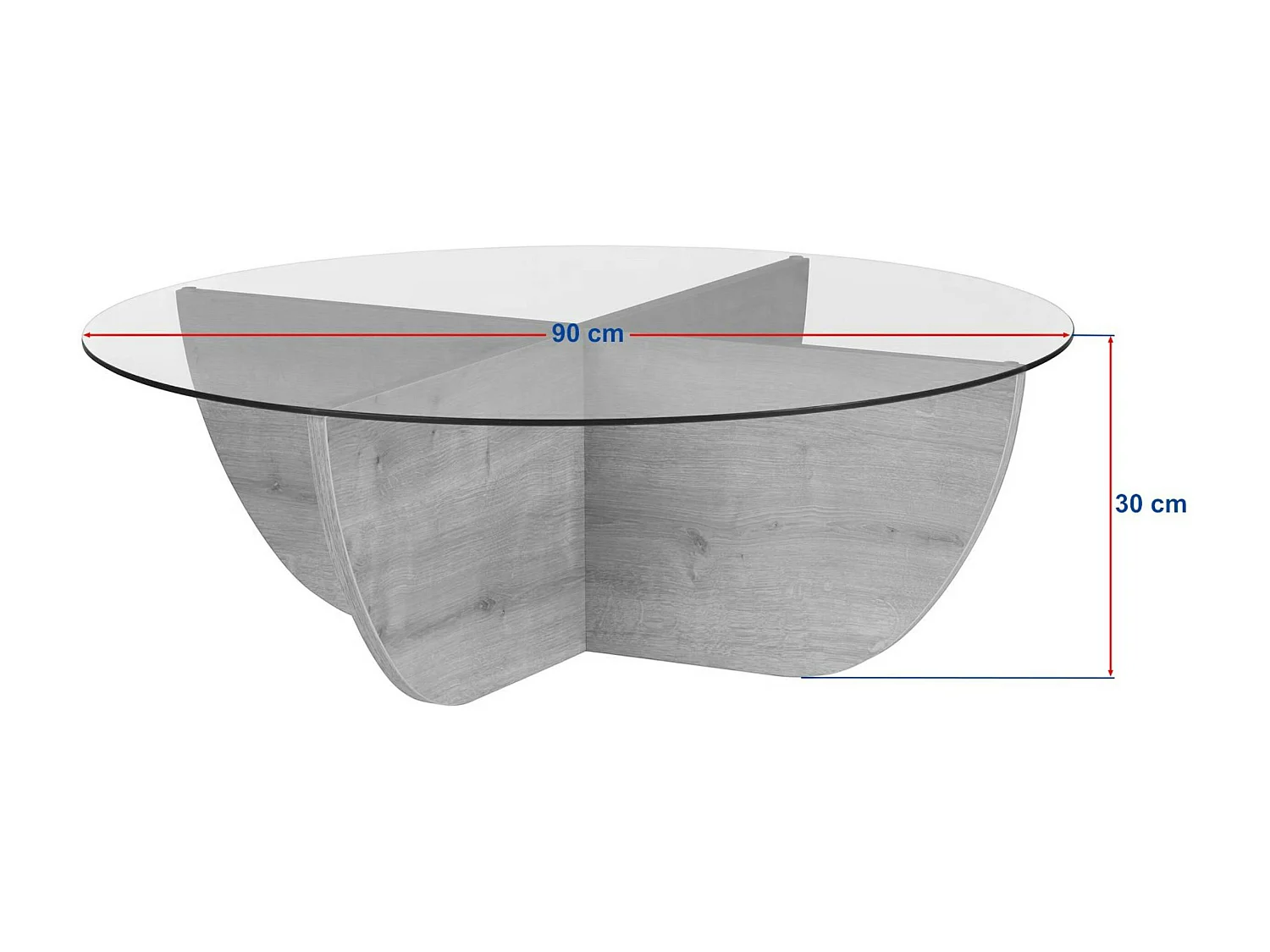 Table basse ronde en verre pied croisé effet bois noir SALTA