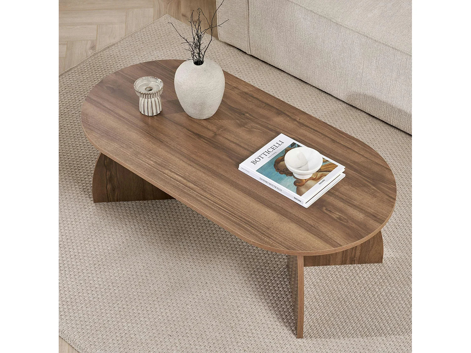Table basse ovale effet bois de noyer pieds courbes MARFA
