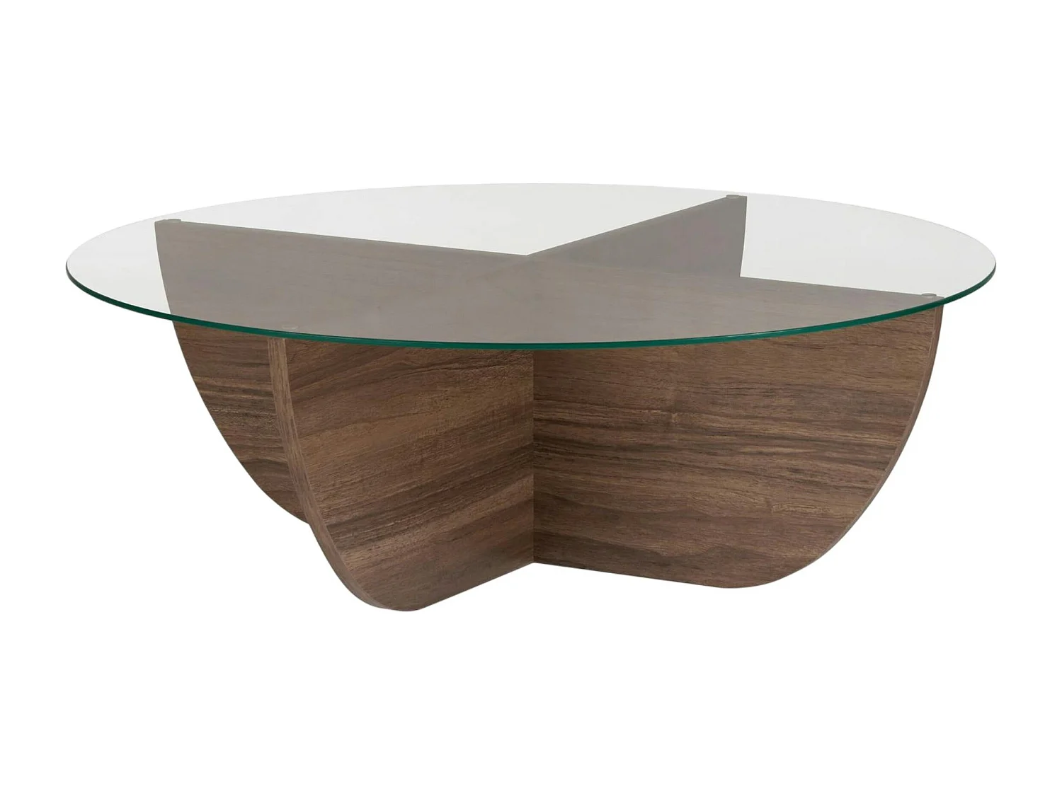 Table basse ronde en verre pied croisé effet noyer SALTA