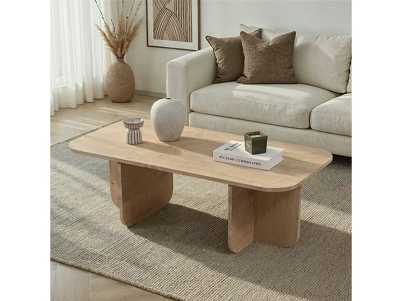 Table basse rectangulaire effet bois bords ronds MARFA