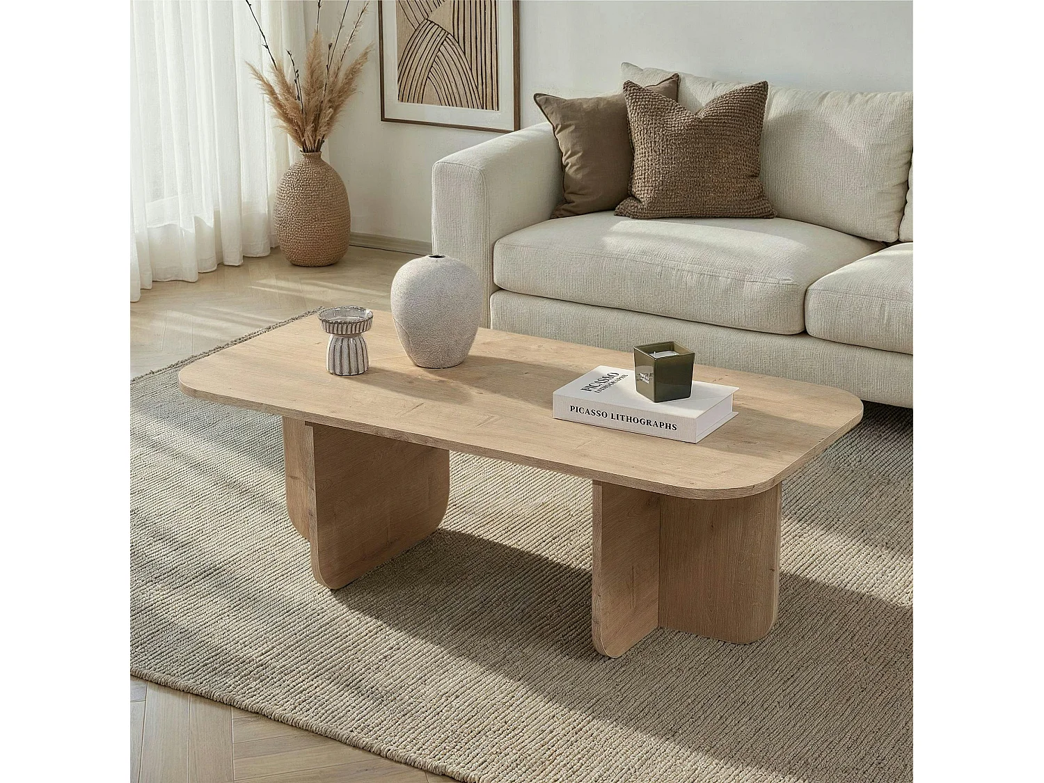 Table basse rectangulaire effet bois bords ronds MARFA