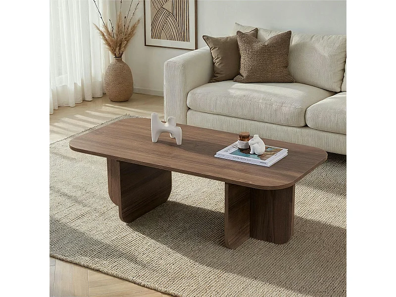 Table basse rectangulaire effet noyer bords ronds MARFA