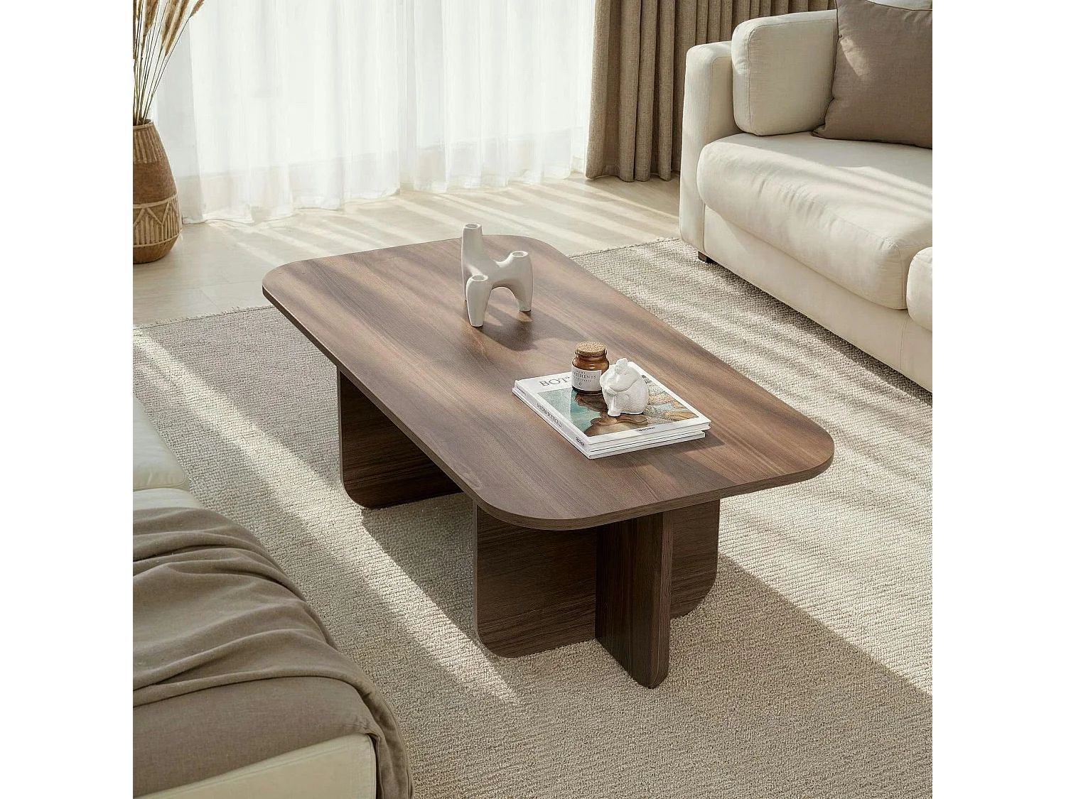 Table basse rectangulaire effet noyer bords ronds MARFA