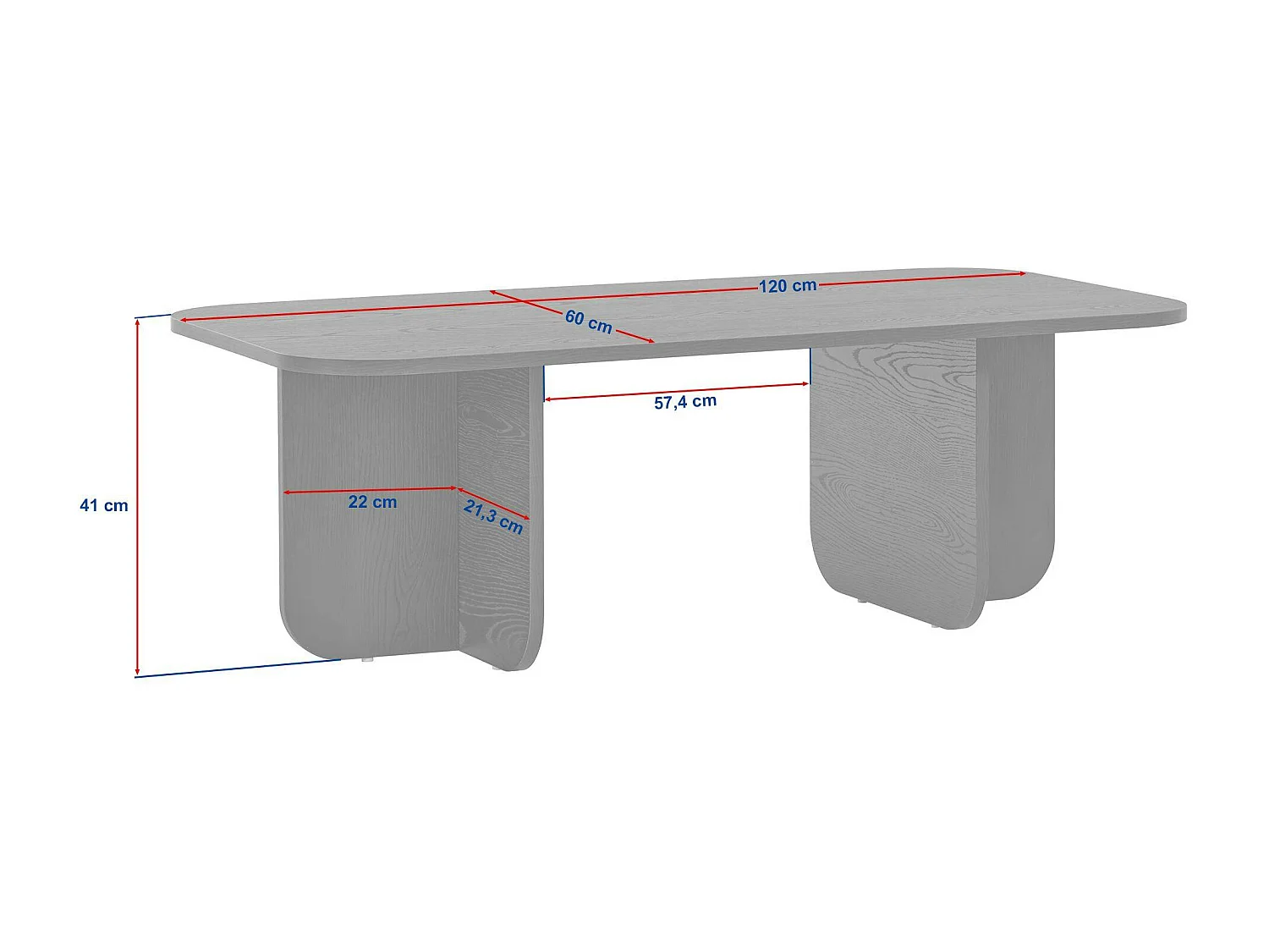 Table basse rectangulaire effet noyer bords ronds MARFA