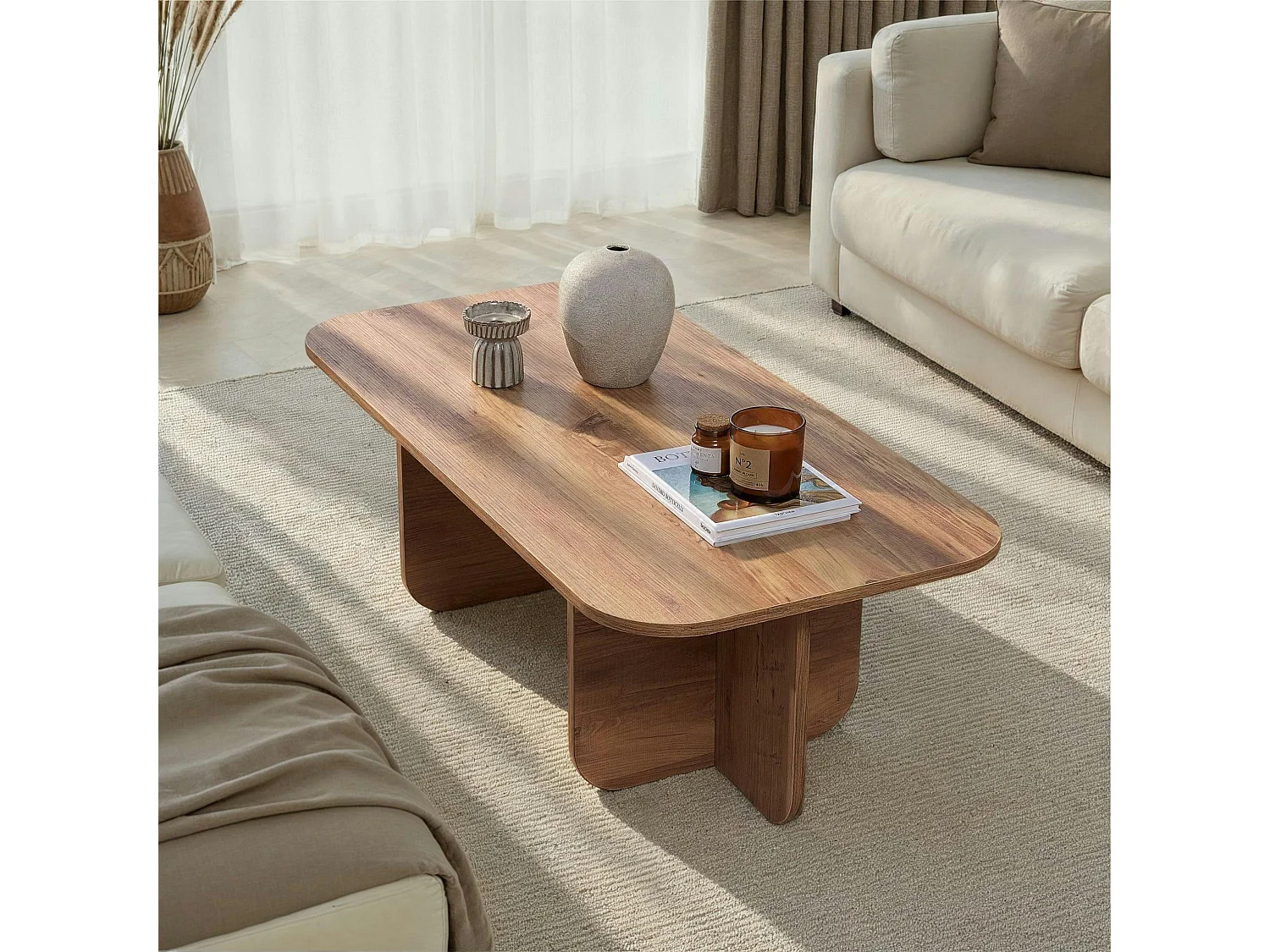 Table basse rectangulaire effet pin bords ronds MARFA