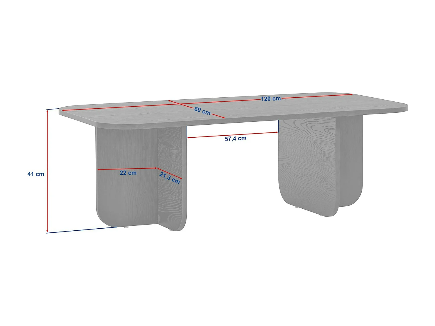 Table basse rectangulaire effet pin bords ronds MARFA