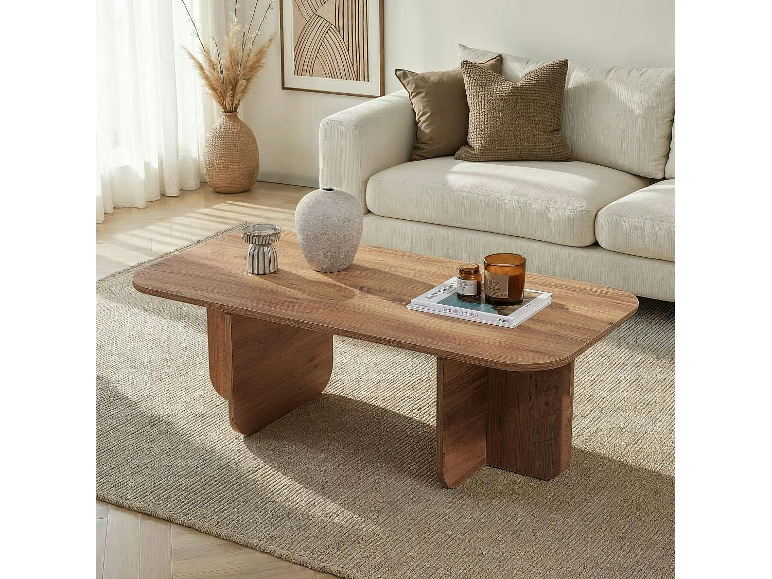 Table basse rectangulaire effet pin bords ronds MARFA