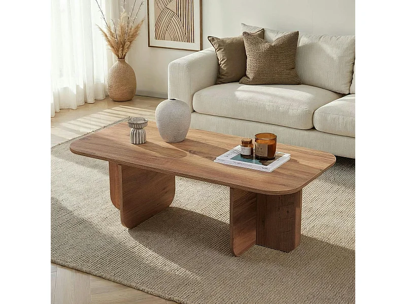 Table basse rectangulaire effet pin bords ronds MARFA